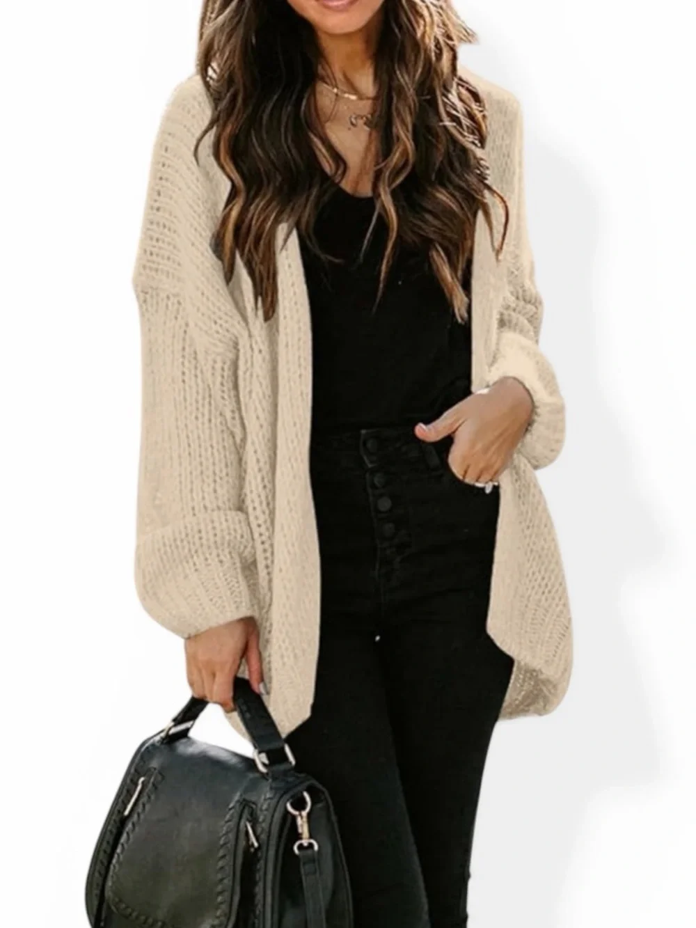 PRETTYGARDEN Women's Long Sleeve Open Front Knit Cardigan - Picture 6 of 7